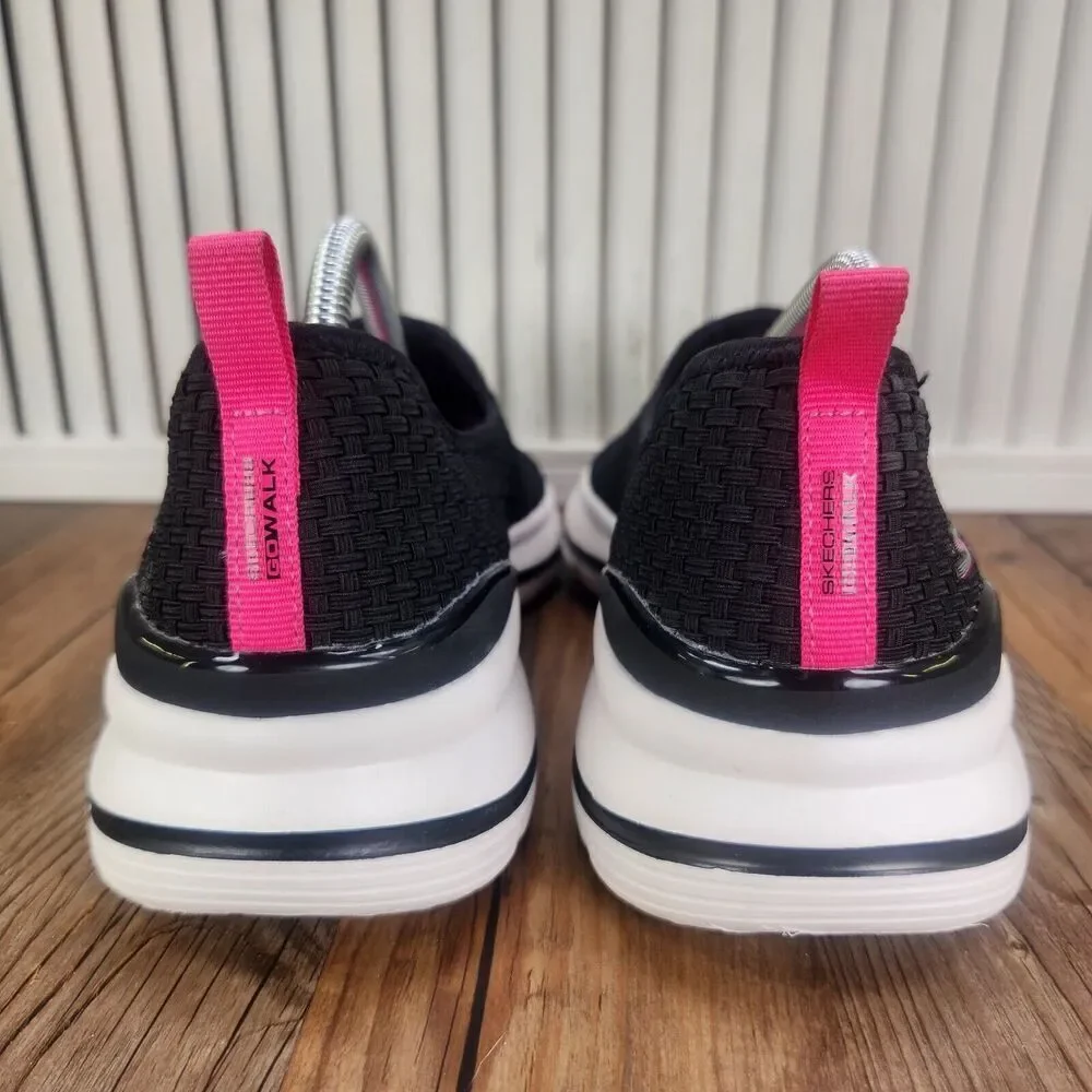 Skechers GOwalk 6 Womens 11 Black Pink Stretch Fit Goga Mat Walking Shoes 124398